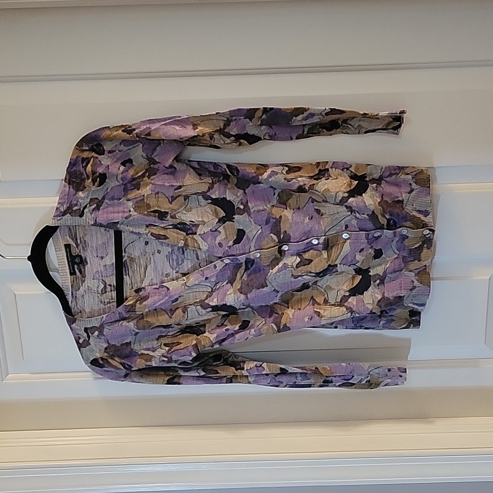 Banana Republic Grey and Mauve Floral Cardigan Small